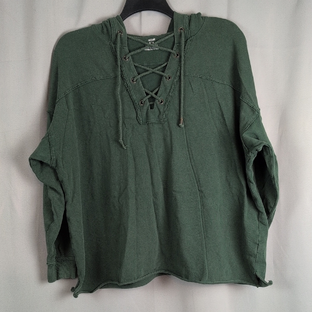Aerie Green Lace-Up Hoodie Pullover Oversized‎ Baggy Medium